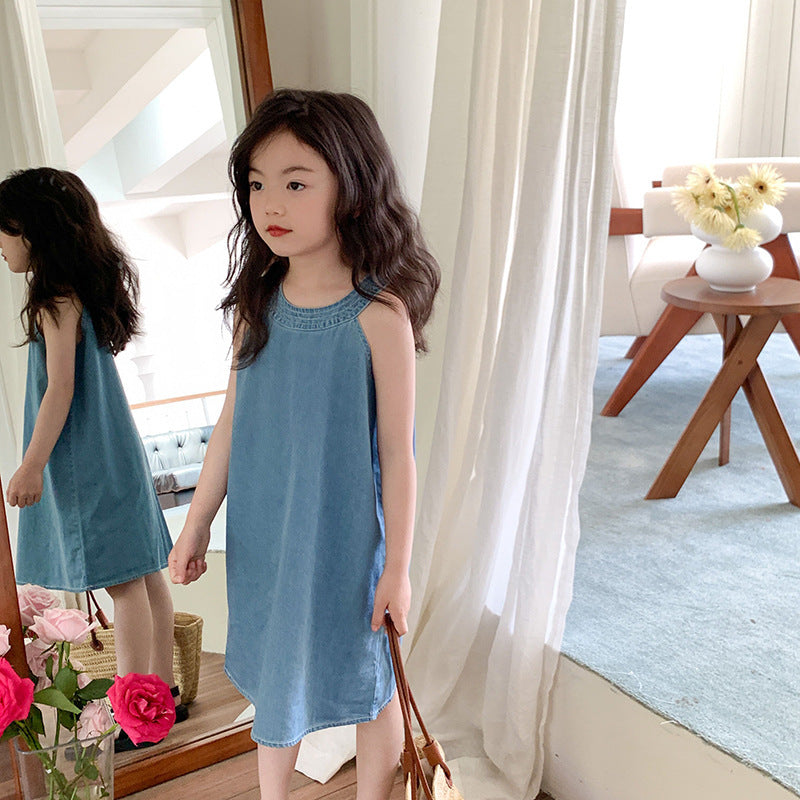 Trendy Korean style sleeveless denim dress for girls by Ju Ju Jam, perfect for casual outings