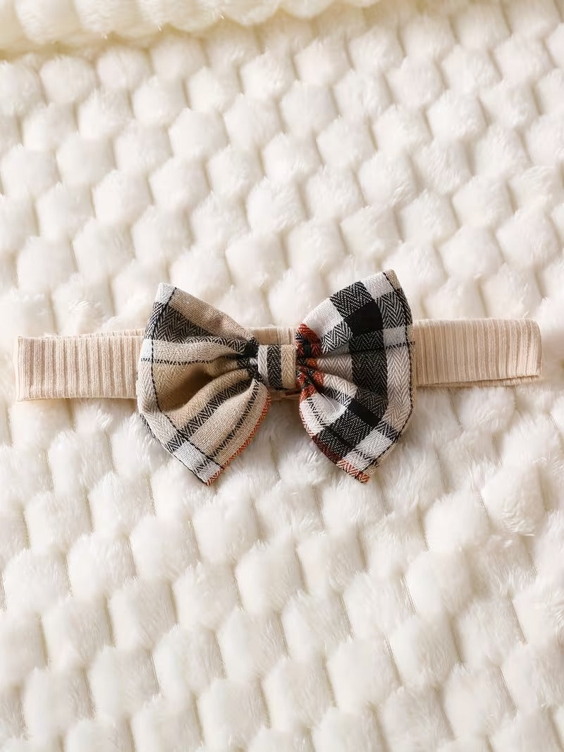 Little Plaid Baby Girls Romper Skirt Set with Headband and Socks