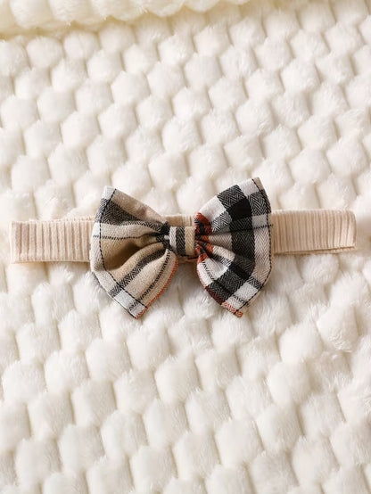 Little Plaid Baby Girls Romper Skirt Set with Headband and Socks