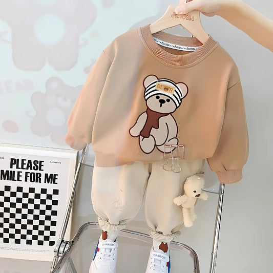 3D bear attached boys autumn clothing set by Ju Ju Jam – cozy fall outfit for toddlers

