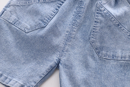 Ju Ju Jam boys' set with T-shirt designed with 3D shark tail and denim shorts