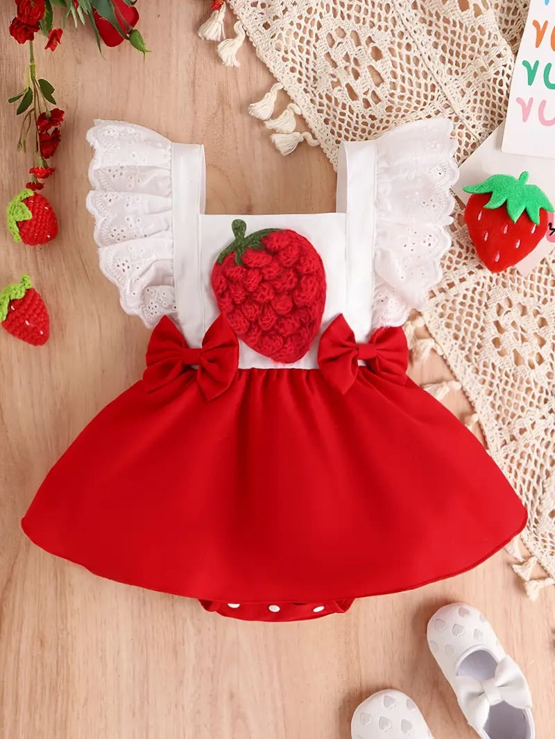 Baby girl wearing 3D Strawberry Red Romper Dress – Ju Ju Jam


