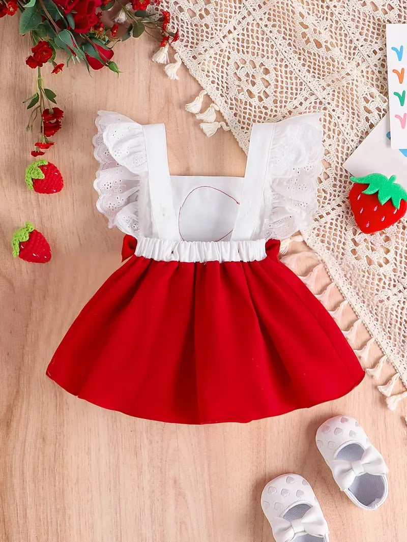 Ju Ju Jam baby girls red romper dress with playful strawberry accents

