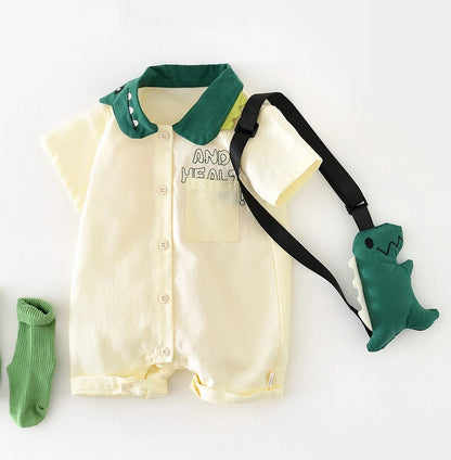 Aiden Dino Baby Boys Romper with Sling Bag