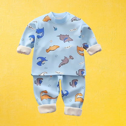 Dino World Boys Fleece Set with vibrant dinosaur prints, perfect for warmth and style from Ju Ju Jam.