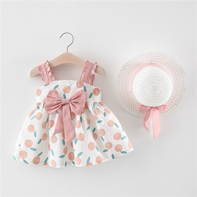 Pink and yellow bow dress with matching hat by Ju Ju Jam