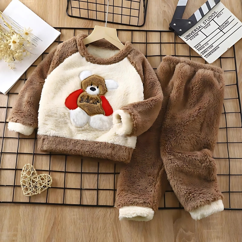 Adorable Furry Bear Boys and Girls Two-Piece Set featuring a cozy bear-themed design, available at Ju Ju Jam.