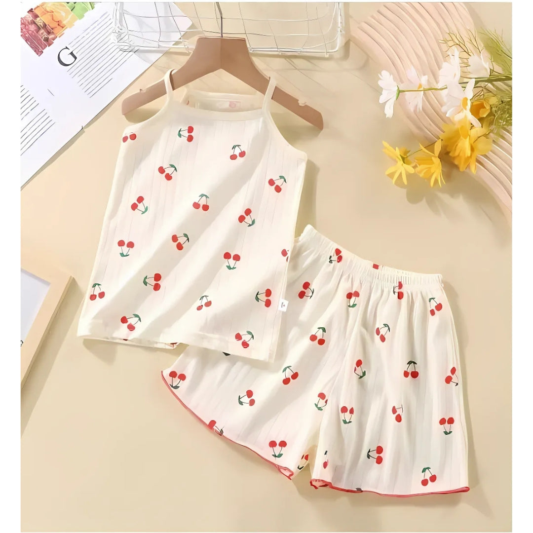 Ju Ju Jam Cherry Sweet Girls Lounge Wear Set, designed with a sweet cherry pattern for a playful, comfortable outfit.