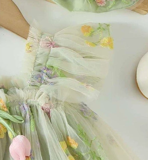 Embroidered Dream Girls Dress Set with Hat