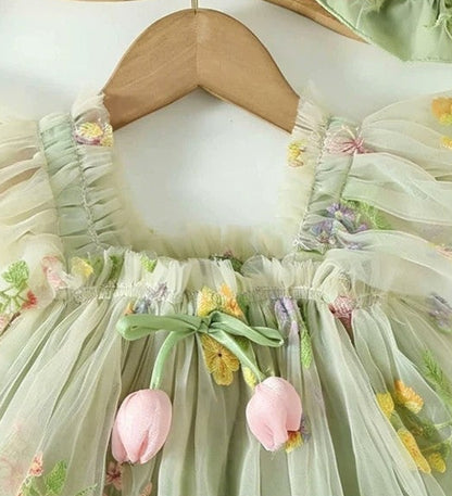Embroidered Dream Girls Dress Set with Hat