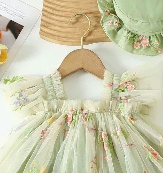 Embroidered Dream Girls Dress Set with Hat