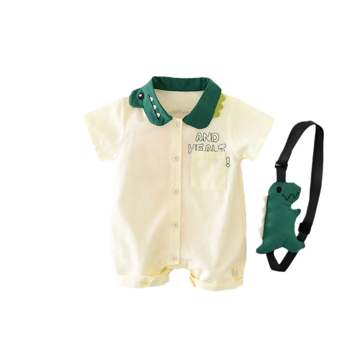 Aiden Dino Baby Boys Romper with Sling Bag