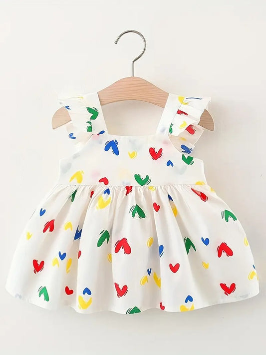 Rainbow Colourful Cotton Girls Hearts Dress