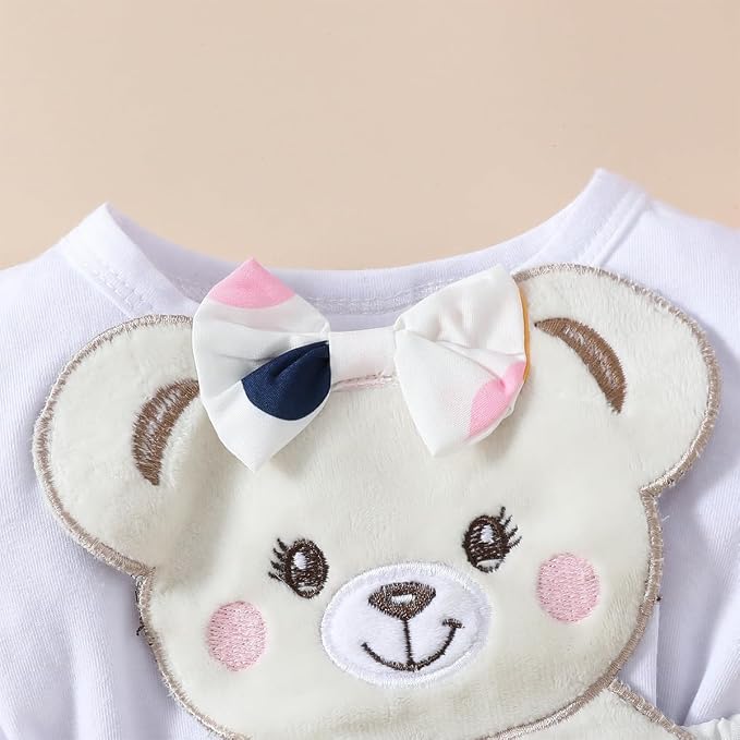 Rainbow Dotted Baby Girls Bear Romper Dress with Headbow