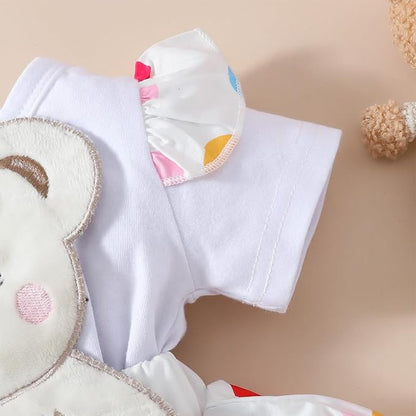Rainbow Dotted Baby Girls Bear Romper Dress with Headbow