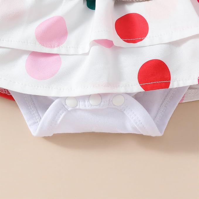 Rainbow Dotted Baby Girls Bear Romper Dress with Headbow