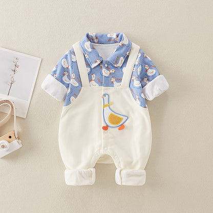 Soft and comfortable White Blue Duck Romper for kids by Ju Ju Jam