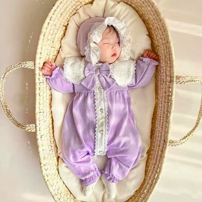 Cozy Stylish Lavender Baby Girls Romper With Cap by Ju Ju Jam – Soft and stylish romper in lavender with a matching cap, perfect for baby girls.