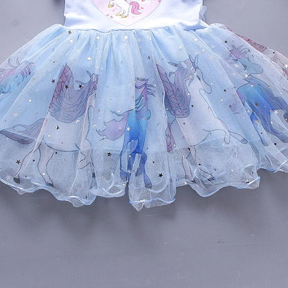 Disney Princess Girls Unicorn Dress by Ju Ju Jam, a charming combination of fairy-tale magic and colorful unicorns.