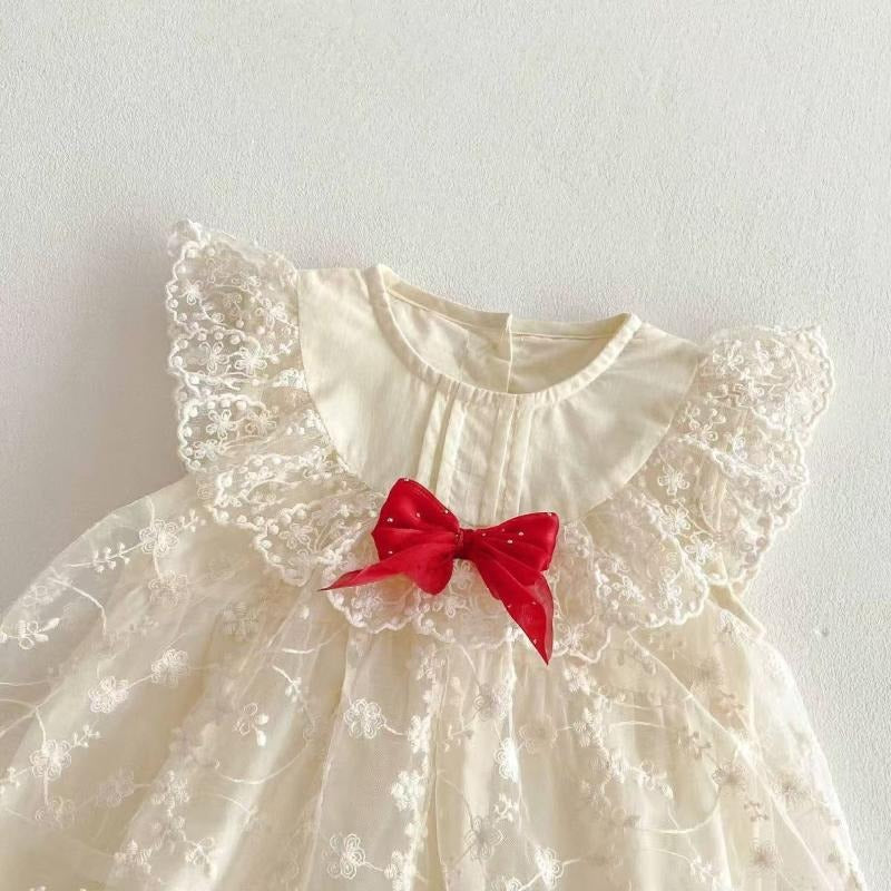 Red Bow Baby Girls Romper Dress