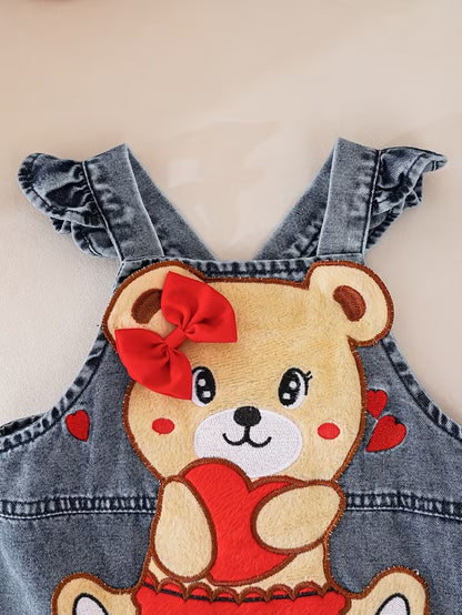 Tiny Teddy Hugs Baby Girls Denim Jumpsuit Set