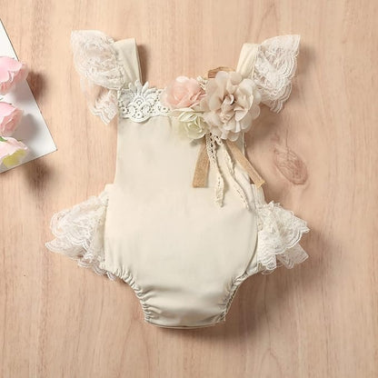 Graceful Lace Baby Girls Party Romper