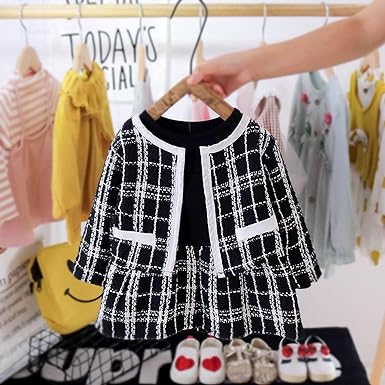 Stylish and Comfortable Ju Ju Jam Kids' Set: Black Fall Plaid Dress with Jacket