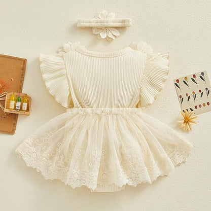 Baby Bloom 3D Flowers Girls Romper Dress with Headband