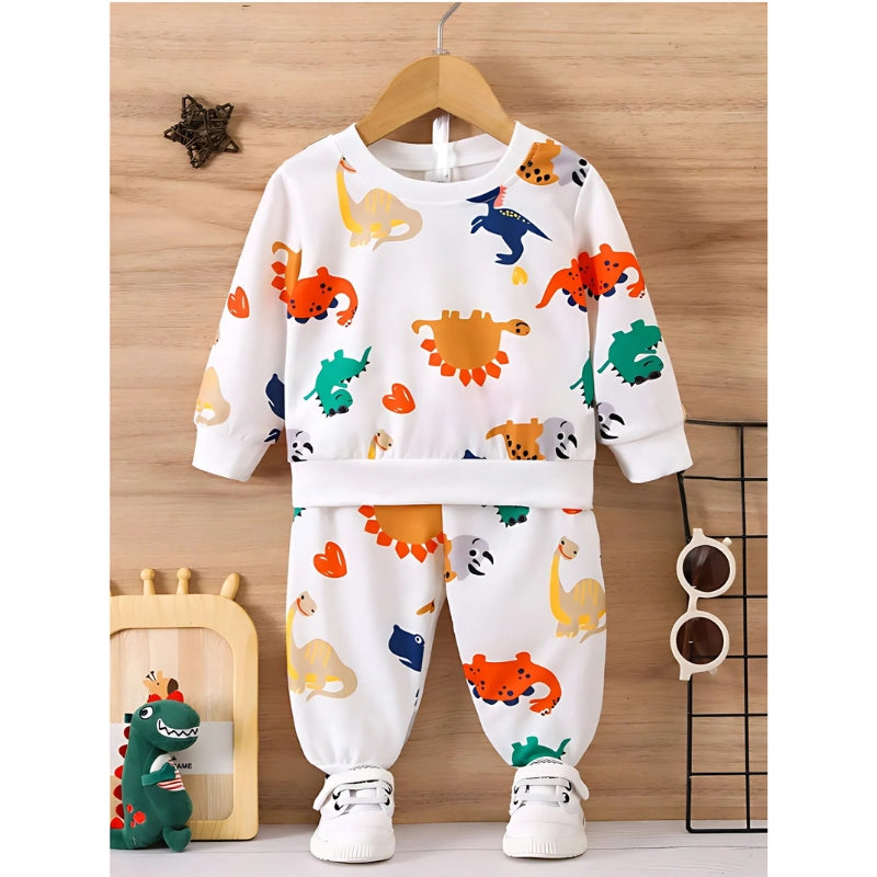 Stylish and vibrant co-ord set with a dinosaur theme, ideal for boys and girls, available at Ju Ju Jam.