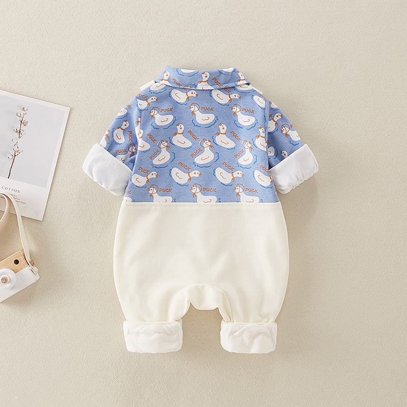 Ju Ju Jam's White Blue Duck Romper with cute duck print