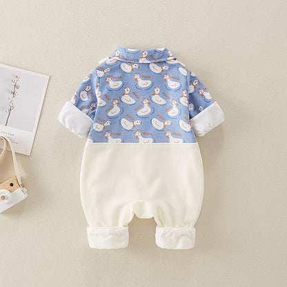 Ju Ju Jam's White Blue Duck Romper with cute duck print