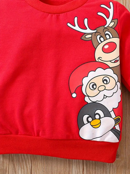 Close-up of the Santa Squad print on the Boys Christmas Set, highlighting its vibrant colors and playful holiday spirit.