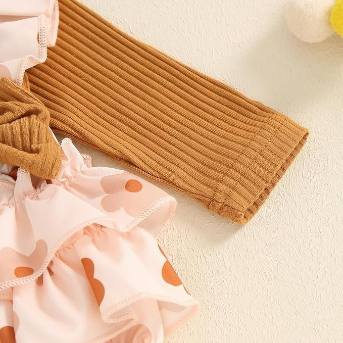 Floral Bow Baby Girls Romper Set with Headband