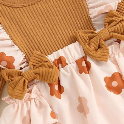Floral Bow Baby Girls Romper Set with Headband