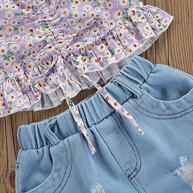 Ju Ju Jam Kids Apparel: Fancy Sleeved Top and Denim Shorts Combo