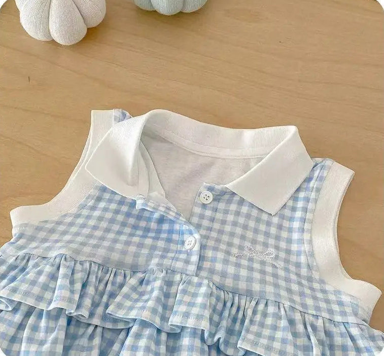 Evie Baby Girls Blue Frill Romper