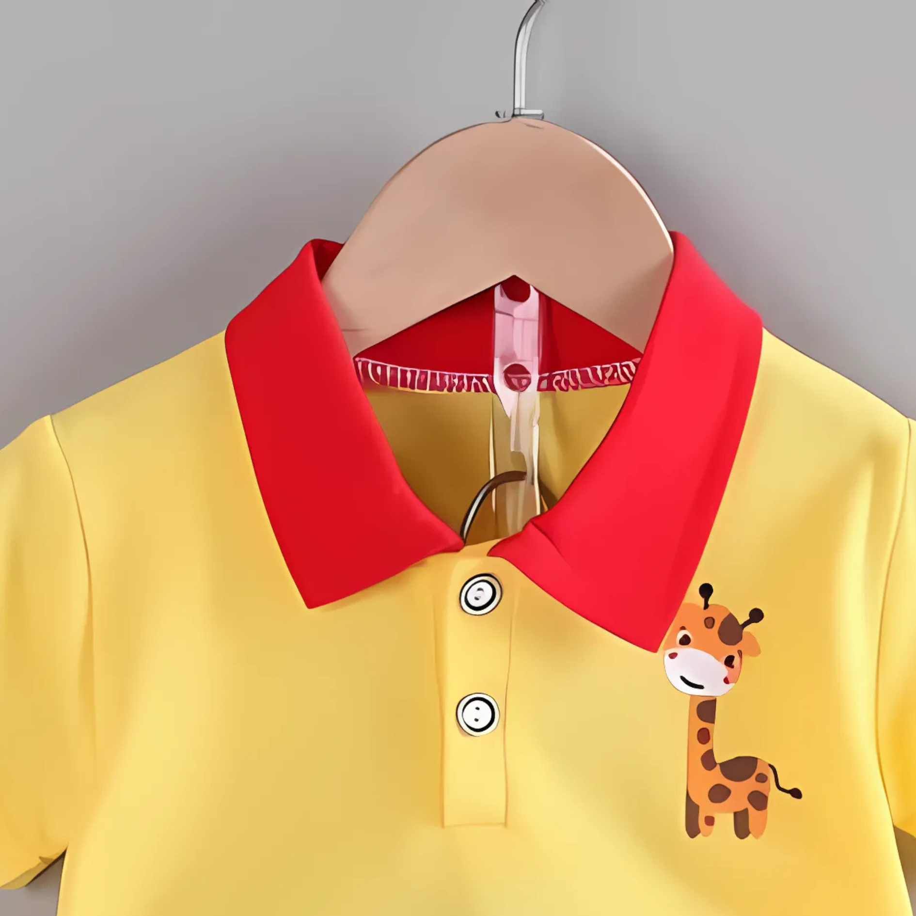 Ju Ju Jam baby boy outfit – yellow collared t-shirt and pants with giraffe print

