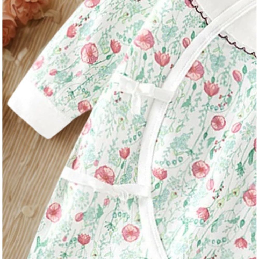 Aisha baby girl romper with floral patterns – breathable and adorable clothing from Ju Ju Jam.