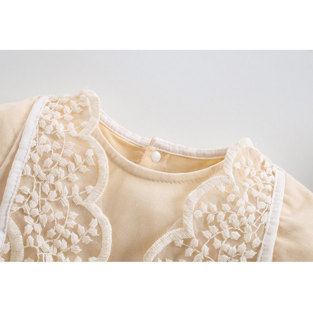  Elegant lace romper dress for baby girls – Amber design by Ju Ju Jam with matching headband.