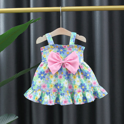 Aquatic Girls Floral Dress - Vibrant and stylish dress for baby girls featuring an aquatic-themed floral print, perfect for summer outings, available at Ju Ju Jam.