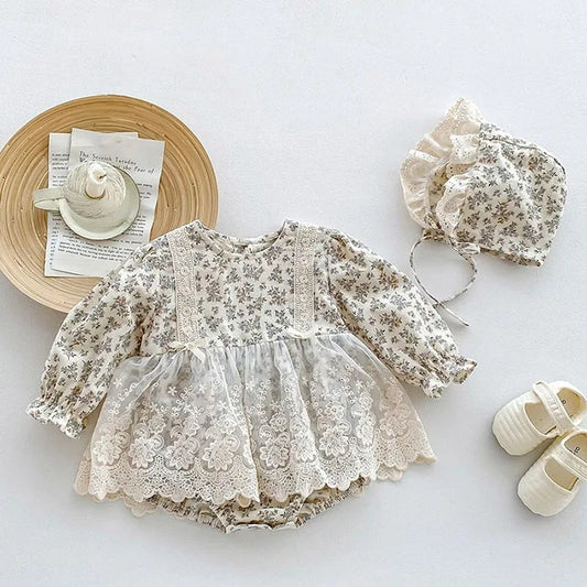 Aurora vintage baby girl romper dress with matching cap – Ju Ju Jam

