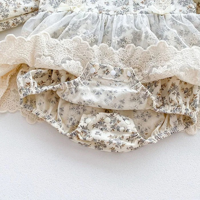 Close-up of details on Aurora vintage romper dress for baby girls – Ju Ju Jam

