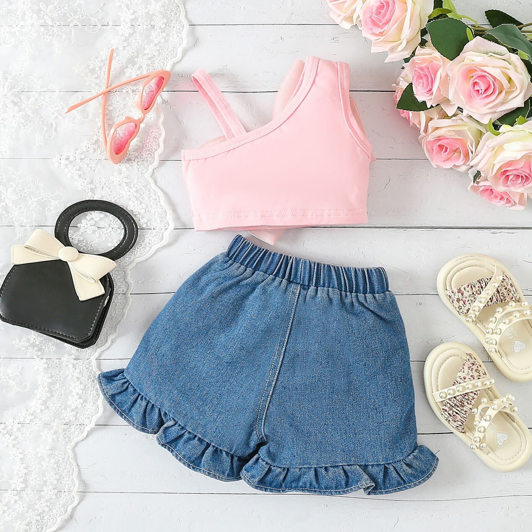Soft and elegant Ava Two Piece Set for girls – includes bow-detailed top and matching shorts, Ju Ju Jam brand.

