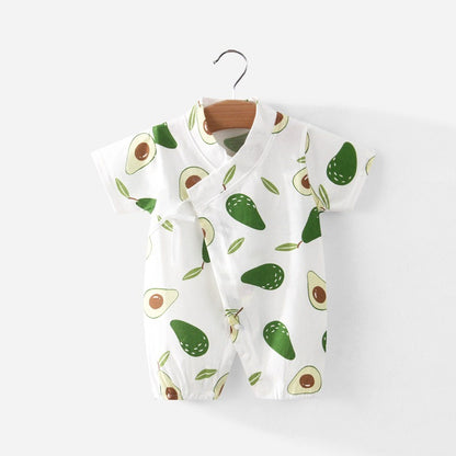 Baby boy and girl in an Avocado romper from Ju Ju Jam.