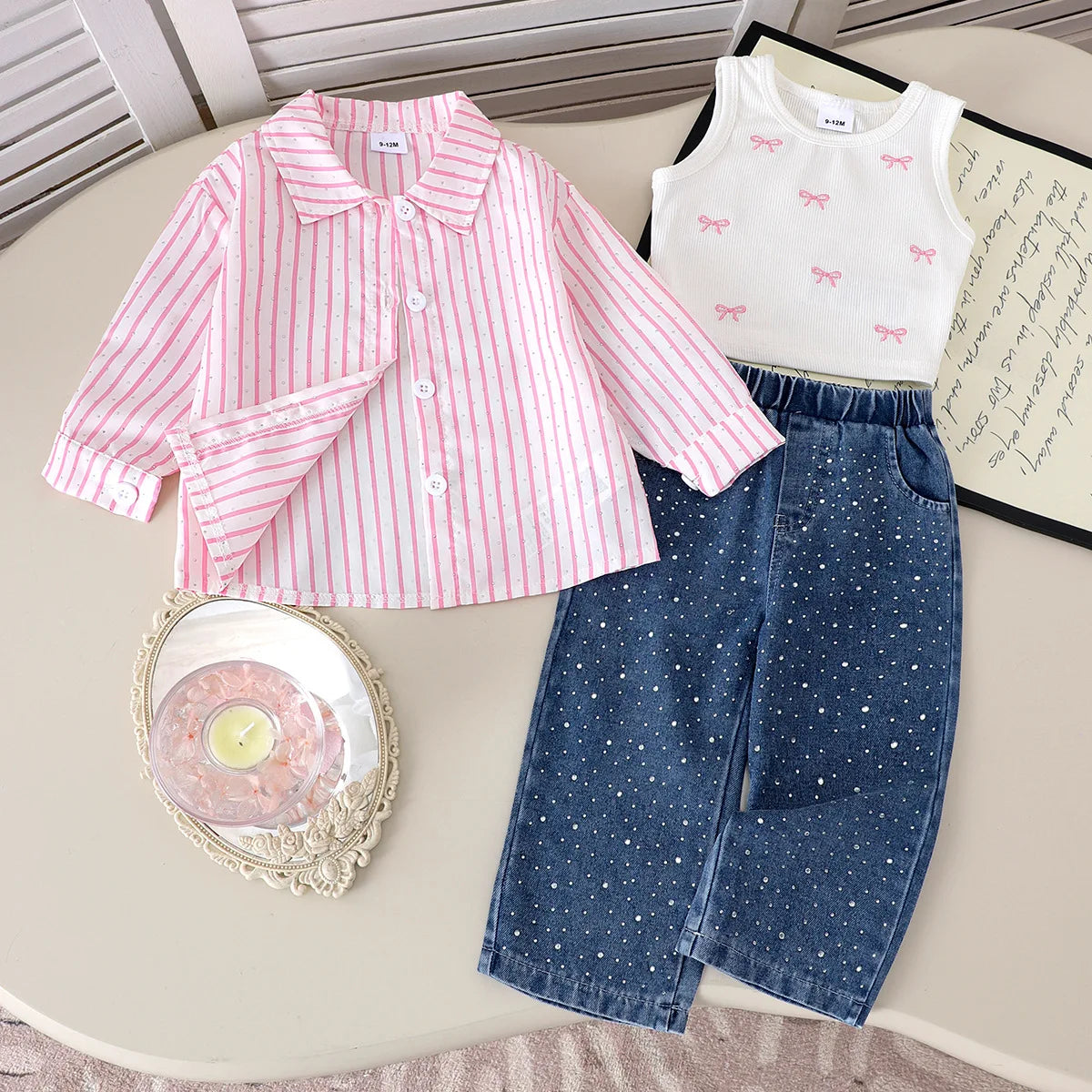 Claire Pearl Denim Three Piece Girls Jeans Set