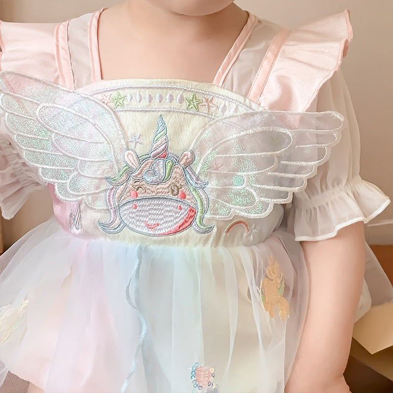 Close-up of Baby Girl Princess Romper – soft pastel fabric with delicate details

