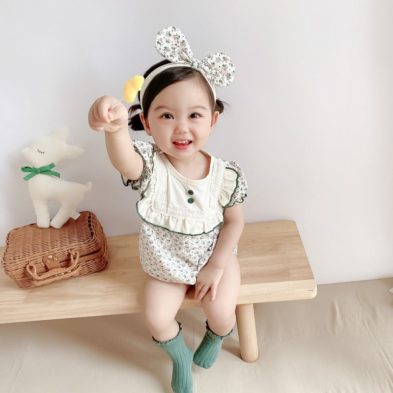 Comfy baby romper for girls with cute hairband – soft fabric toddler clothing by Ju Ju Jam