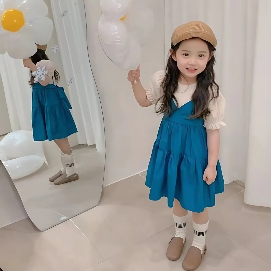 Trendy denim dress for girls with balloon sleeves by Ju Ju Jam

