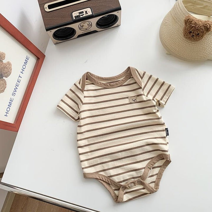 Soft cotton striped bear romper for babies – Ju Ju Jam babywear

