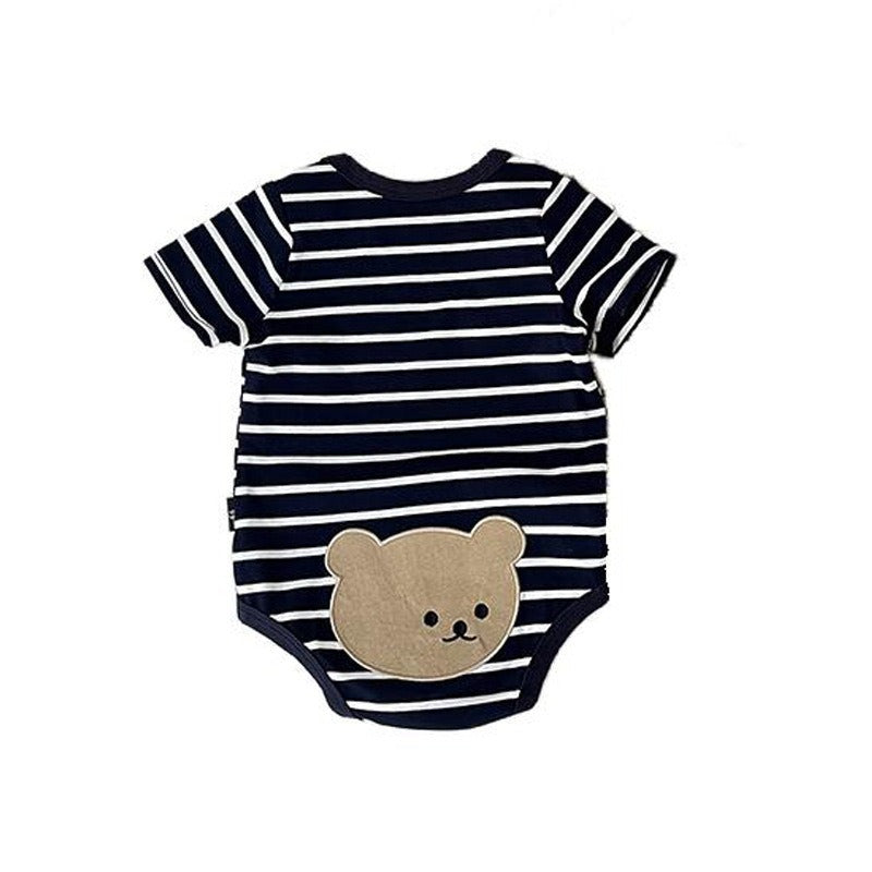 Ju Ju Jam bear-themed romper for infants in soft striped fabric


